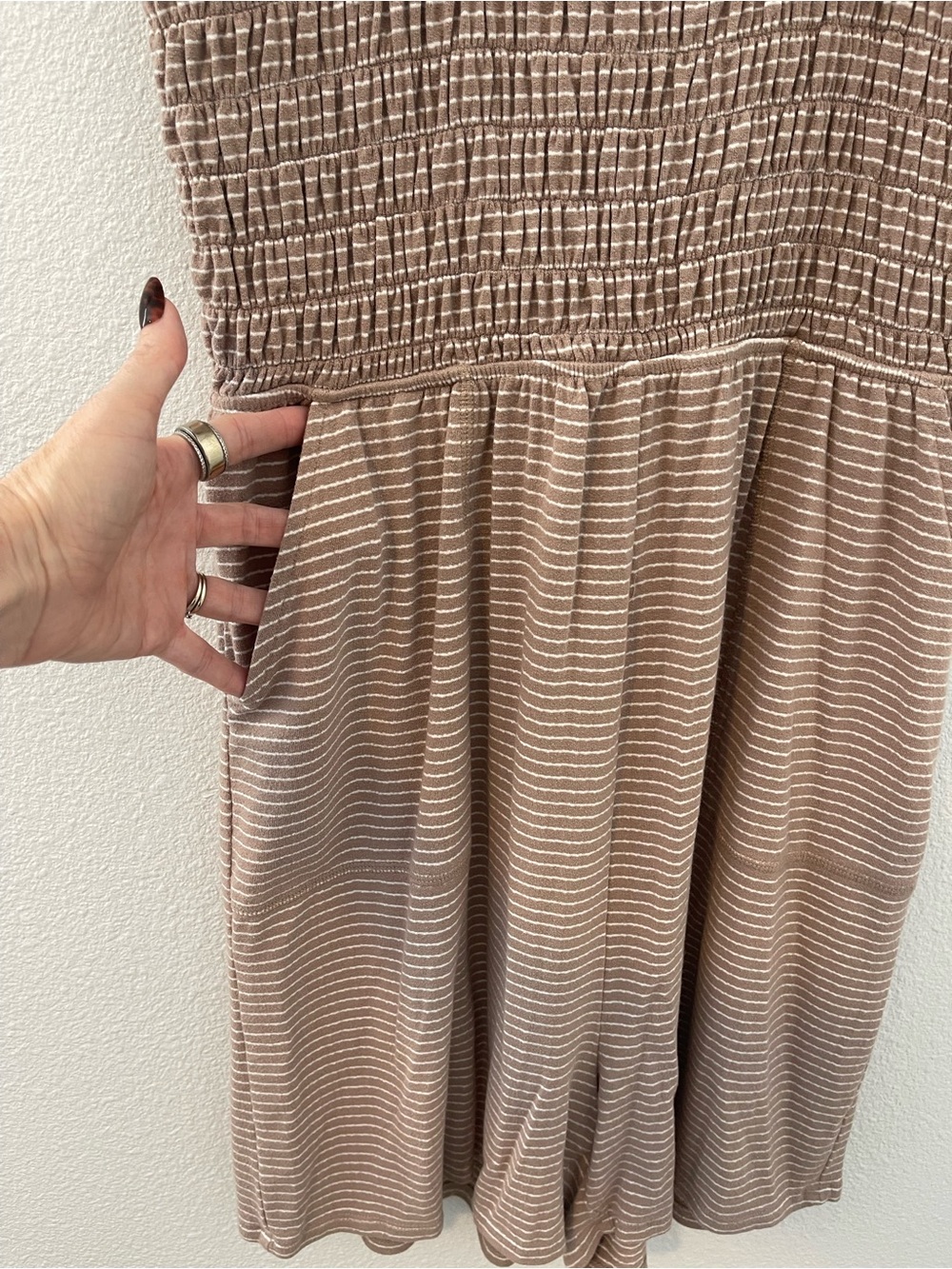 Zenana Outfitters Taupe Smocked Square-Neck Romper - Picture 3 of 8